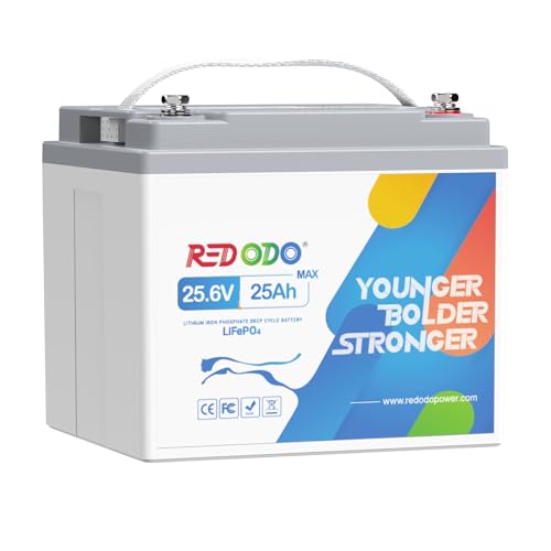Redodo 24V25Ah LiFePO4 Lithium Batterie mit 50A BMS Schutz, 2C hohe Entladungsrate, 1280W Dauerlastleistung, 640Wh Elektrizität für Elektrowerkzeuge, elektrische Rollstühle, Mobilitätsroller