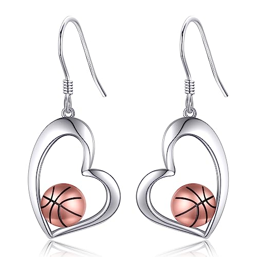 ONEFINITY Basketball Ohrringe 925er Sterling Silber Basketball Herzanhänger Ohrhänger Schmuckgeschenke für Frauen und Mädchen