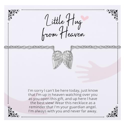 Ralukiia Hug from Heaven Gift, Angel Wings Memorial Necklace for Women, Sympathy Condolence Gifts for Loss of Loved One, Birthday Christmas Keepsake Letter from Heaven