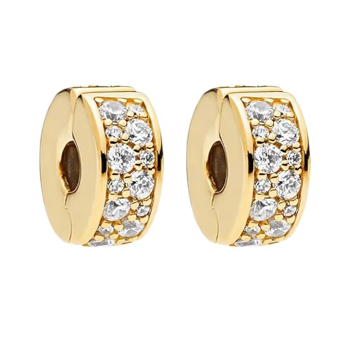 Annmors Charms Abalorios Colgante Cuentas Plata Ley 925 Gold Clip Stopper con Circonita Cúbica Compatible Europeo Pulsera Collar,Navidad,San Valentín,día de la madre,regalo para mujeres y niñas