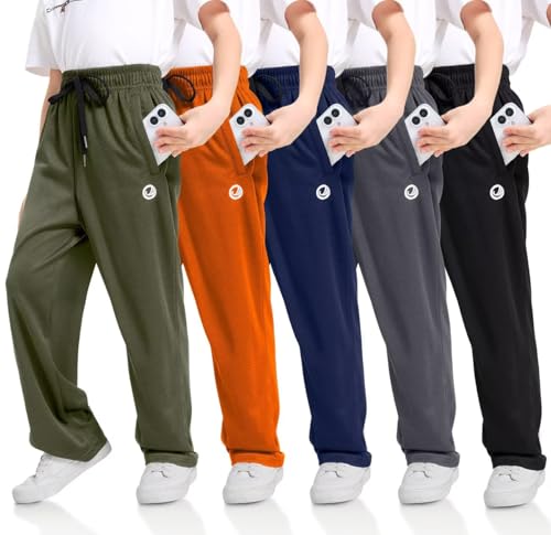 Boys Sweatpants with Zip Pockets 5Pack Athletic Pants Mesh Joggers for Boys 5-24
