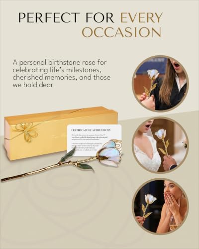 Image of Forever Rose Hand-Dipped in 24K Gold, Opal Inspired October Birthstone with Sparkles, Real Rose in Luxury Gold Gift Box - Perfect Ready to Gift for October Birthday or Any Occasion