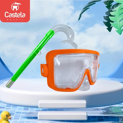 Kit Mergulho Infantil Máscara Snorkel Laranja Verde Piscina Praia Castela