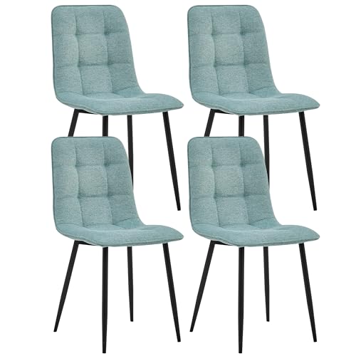 Colenis Chaises de Salle à Manger Ela, Lin, Lot de 4, Turquoise, Chaise de Cuisine, Pieds en métal...