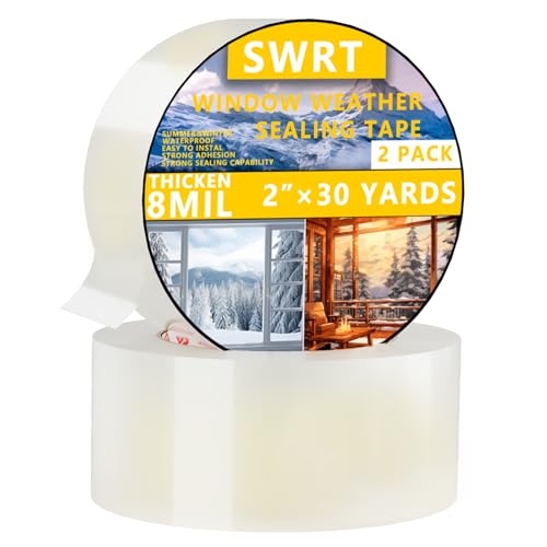 SWRT 2 Pack 2”x 30 YD 8 Mil Heavy Duty Transparent Window Weather Sealing Tape, No Residue Window Insulation for Winter, Preventing Cold Air Loss in Summer Door and Window Seal Kit