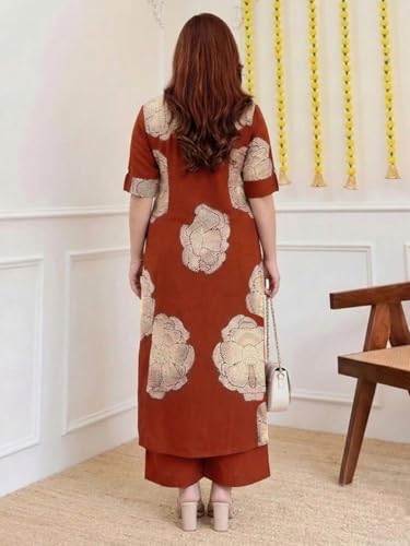 Image of ANNI Designer Women Viscose Blend Straight Fit Printed Kurta Palazzo Set | Mandarin Neck Outfit | Lightweight Breathable Fabric | Comfortable Elegant Styling for Office Casual Wear