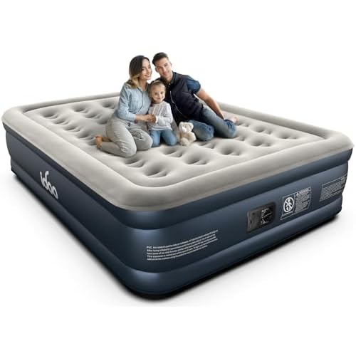 iDOO Queen Air Mattress with Built in Pump, 18 Raised Comfort Inflatable Blow up Mattress, Upgraded Four Chamber Portable Air Bed for Camping, Guests and Home, Colchon Inflable, 650 lbs Max
