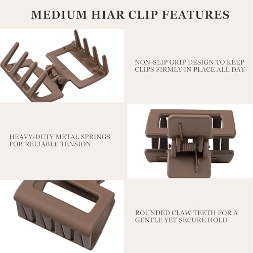 Image of Bakefy- 4+4 Matte Hair Clips for Women, Hair Claw Clips for Thin Thick Hair 2 Inch Rectangle Hair Claw Small Flower Clips Non-Slip Hair Accessories Ideal Gifts for Girls