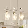21.2" Dining Room Light Fixture/Chandelier Over Table, 3-Light Brushed Nickel Kitchen Island Lighting with Clear Glass Shade, Modern Hanging Pendant Lights Fixture for Kitchen Island, Dining Room, Bar