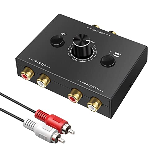 UNSTINCER Commutateur Audio RCA L/R Jack 1(2)-entrée-2(1)-Sortie, analogique stéréo Audio Switch Sélecteur Son Boitier pour Casque Haut Parleurs HiFi Amplifiées Phono Ordinateur PC, Métal