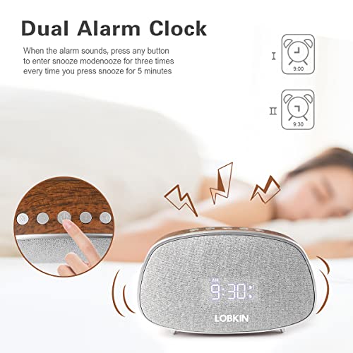 Lobkin Clock Radio For Bedroom - Retro Wooden Grain Radios Alarm Clocks With Bluetooth Speaker, Adjustable Volume, Snooze, Dual Alarm Clock（Dark Color） #TOP2