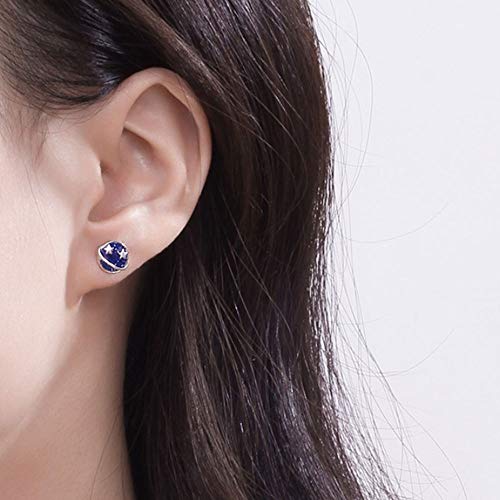 Minijewelry Blue Enamel Moon Planet Asymmetrical Stud Earrings For Women S925 Sterling Silver Post Mismatched thumb #2