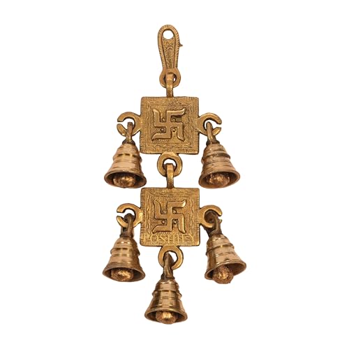 Image of Auspicious Swastik wall Hanging,Toran, Wall Hanging with Bells, Good Luck Charm, Prosperity Symbol, Home Decor, Spiritual Growth, Vastu Correction, Hindu Decor, Door Hanging - 721