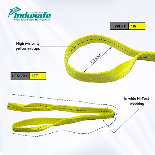 Indusafe 1" x 6' Polyester Lifting Slings, Twist Eye Web Slings, Lifting Strap for Hoist, Heavy Duty Rigging Straps, 1600 lbs Vertical Rigging Moving Towing Hoisting Work Gear