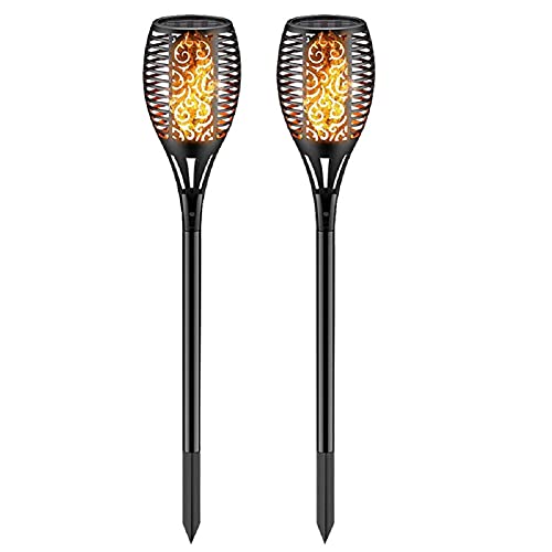 caixy Solarlampen für Außen 2 Stück Flammenlicht Gartenfackeln IP65 Wasserdicht Solar Flamme Fackeln Lichter Solarleuchten mit Realistischen Flammen Cover