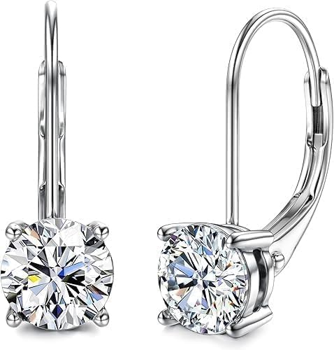 1Ct Round Cut Diamond Lever Back Drop Earrings in 14k White Gold Plated 925 Sterling Silver Valentine's Day Gift