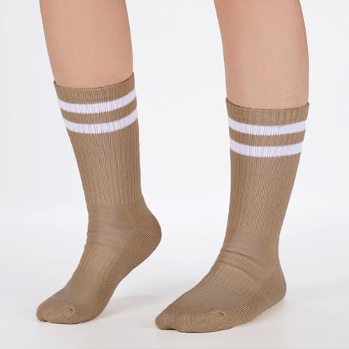 Image of Ultrafun 5 Pairs Striped Crew Socks Cotton Cushioned Athletic Sports Running Socks for Men Women Teens