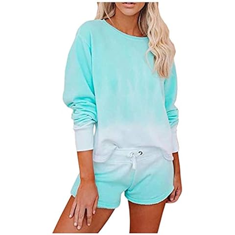 Women Tie Dye Printed Tracksuit Sets Casual Shorts Leisure Wear Lounge Wear Suit Sleepwear Pullover Jumpers Tops for Ladies Girls Plus Size Cover