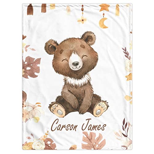 Youltar Personalized Baby Blanket With Baby Boy Name Custom Baby Blanket Soft And Comfortable Custom Bear Floral Blanket Perfect For Baby Girls, Newborns, Kids Birthday Gifts #TOP3