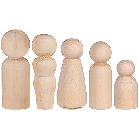 BESTTOYHOME Decorative Wooden Peg Doll People - Assorted Sizes - Set of 50 Includes 5 Shapes Unfinished Wooden Peg Doll Bodies Great for Arts and Crafts Cover