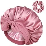 YANIBEST Satin Seide Haube für schlafende Frauen, Double Layer Hair Bonnet mit elastischem Bindeband für lockiges Naturhaar