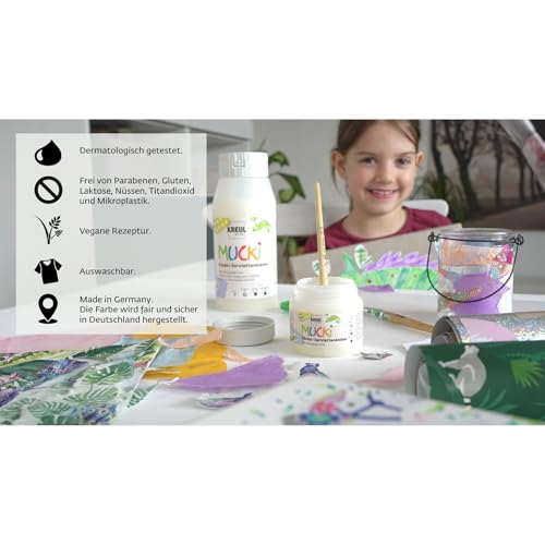 KREUL 24391 - MUCKI Kinder-Serviettenkleber 150 ml - Auswaschbarer Kinder-Spezialkleber für Serviettentechnik mit sensitiven Eigenschaften, Farblos