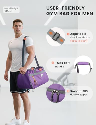 Image of SKYSPER Gym Bag for Men & Women with Shoe Compartment, Carry-on Gym Duffle Bag for Travel and Sports, Workout Overnight Bag with Large Wet Pocket, Purple