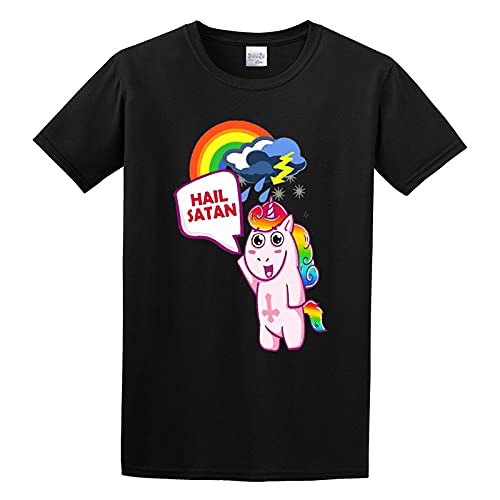 Hail Satan' Unicorn Funny T-Shirt Funny Top tee Camiseta Short-Sleeve For Men Size 3XL
