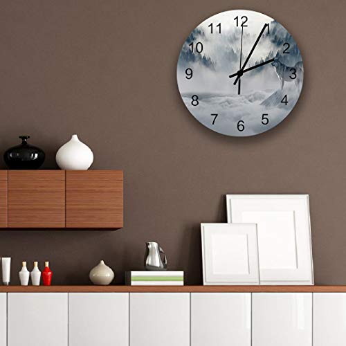 Wooden Wall Clock Silent & Non-Ticking Animal Themed Wolves In The Forest Landscape Quartz Battery Operated 12 Inch Round Easy To Hang For Home Office School Decor Clock #TOP1
