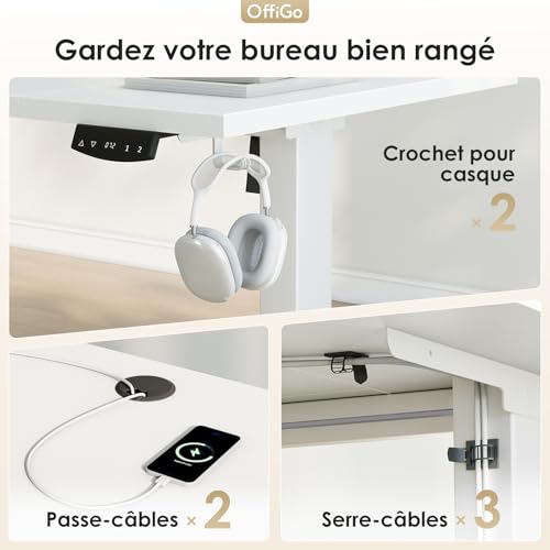 Bureau assis-debout électrique 140cm 2 mémoires OffiGo