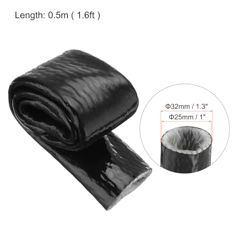 Image of MECCANIXITY 1 inch ID 1.6ft Heat Shielded Fire Sleeve Silicone Coated Fiberglass Tape, for Automotive Hose Lines Wires Electrical Wiring, Black