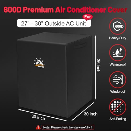 Zettum Air Conditioner Cover for Outside Units 30 Inch - 600D Air Conditioning AC Covers Waterproof, Outdoor Winter Cover for Central AC Condenser, Swamp Cooler, Pool Heater, Heat Pump, HVAC and More