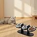 16.5 X 6.3 in / 42 X 16 Cm Raised Dog Bowl Stand, Cat Ear Design, 3 Bowl Inclined Pet Feeder, Wood & Steel