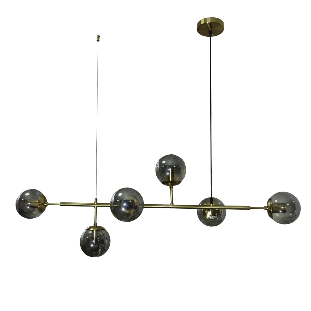 Tekled Gold Metal / Smoky Globe Smoky Or Amber Glass Globe Black Or Modern Island Chandelier Ceiling Light 6Xe27 Fittings - Gold/Smoky
