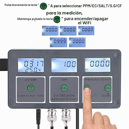 Probador de Calidad del Agua Multiparámetro S.G PH EC SALT ORP TDS CF TEMP 8 en 1 24 Horas Monitoreo en Línea Probador de Agua Digital para Acuario