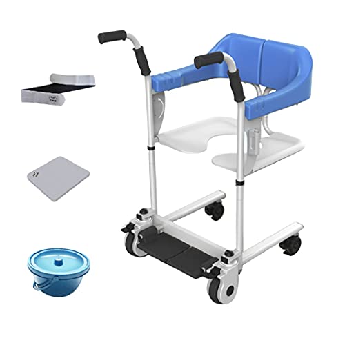 Bathroom Wheelchairs,Seated Patient Lift,Handicapped Elderly Commode Bath Chair,Multi-Function âPatient Lift Easy Transfer to Toilet and Bathroom,with Removable Cushion and Commode ( Color : Blue )