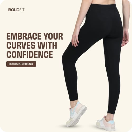 Image of Boldfit Women's Cotton Stretchable Skinny Fit Mid Rise Yoga Pants - Fitness Leggings, Multipurpose Track Pants, Gym Tights, Active Wear Lower