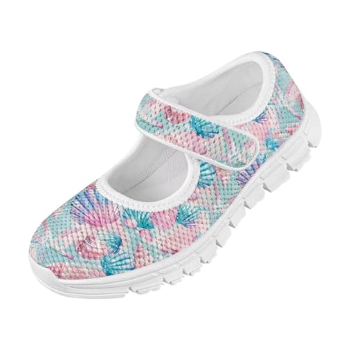 JoyLamoria Pink Shell Print Toddler Girls Ballet Flats Shoes Princess Birthday Mary Jane Shoes for Kids Slip on Sneakers Size 11-2.54