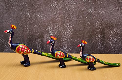 Image of Peacock Decor Indoor Home Decorations Craft Pop Peacock Statues and Wedding Gifts Green & Yellow (Set of 3)