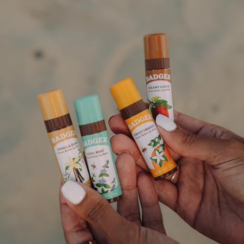 Badger Cocoa Butter Lip Balm Set, 100% Organic, Long Lasting Lip Moisturizers, Lip Care Variety Pack (Cocoa, Orange, Mint & Vanilla), All Natural Lip Balms, 4-pack - Thumbnail 7
