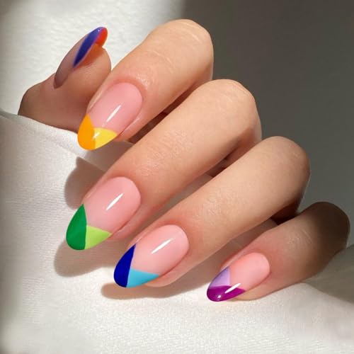 JMEOWIO Uñas de Gel Pegatinas Punta Francesa Colorida Pegatinas Uñas Gel Nail Art Stickers Decoración