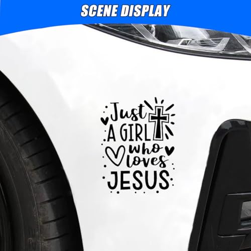 Image of Just A Girl Who Loves Jesus Decal Car Sticker, 6.1 inchx4.6 inch Jesus Cross Vinyl Sticker Car Bumper Decal, Waterproof Auto Exterior Decoration Decals for Cars, Truck, Wall, Window, Laptop (Black)