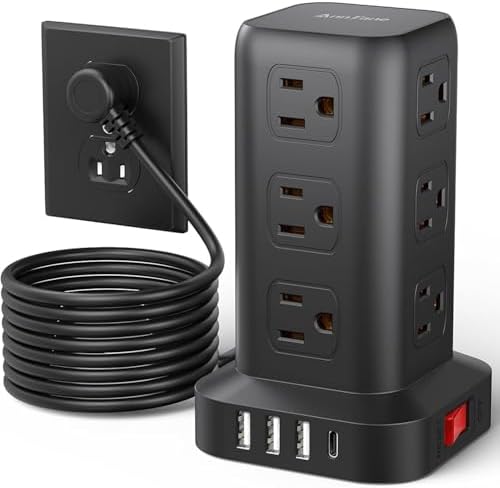 Surge Protector Power Strip 10 FT Cord, Power Strip Tower with 4 ...