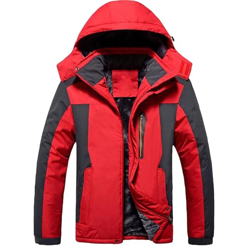 Genérico Cazadora Hombre Invierno Impermeable Forro Polar Oversize Parka Sherpa Termica Abrigo Con Capucha Y Cremallera Casual Chubasquero Deportiva Chaqueta Softshell Cortavientos Rojo M