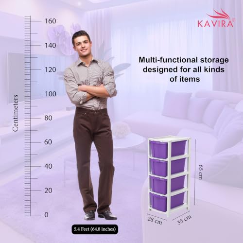 Image of Kavira Plastic Drawer Storage Tower - Space Organizer|Purple,4 Layer