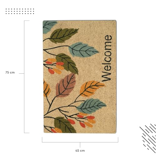Image of Encasa XO Coir Door Mat for Home Entrance, Anti Slip PVC Back Welcome Leaf