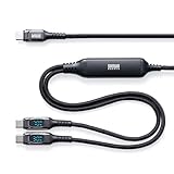 サンワダイレクト Type-C 2in1 充電ケーブル PD100W 急速充電 電力表示 二股ケーブル 1.2m ブラック 500-USB098BK