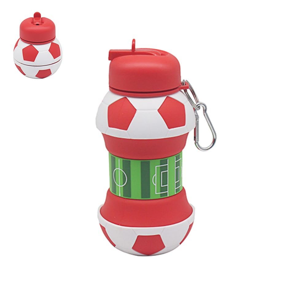 Collapsible Silicone Hyration Bottle (Football, Red)