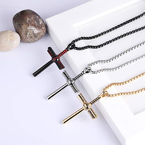 Rehoboth Men's Stainless Steel Baseball Bat Nail Cross Pendant Necklace 24 Inch Adjustable Chain For Boy Women Men Blcak #TOP3