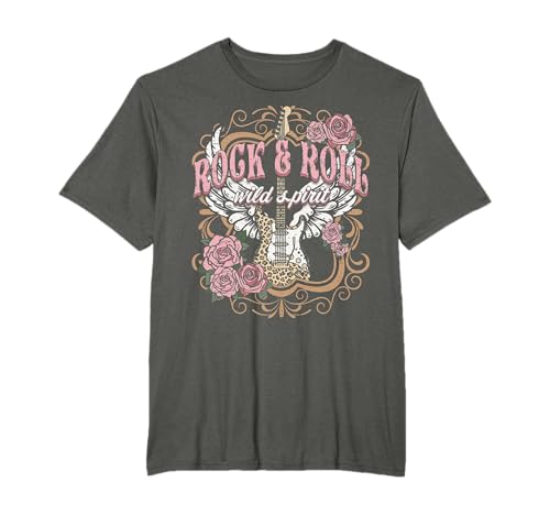 Rock And Roll Wild Spirit Boho Angel Wings Guitare florale T-Shirt
